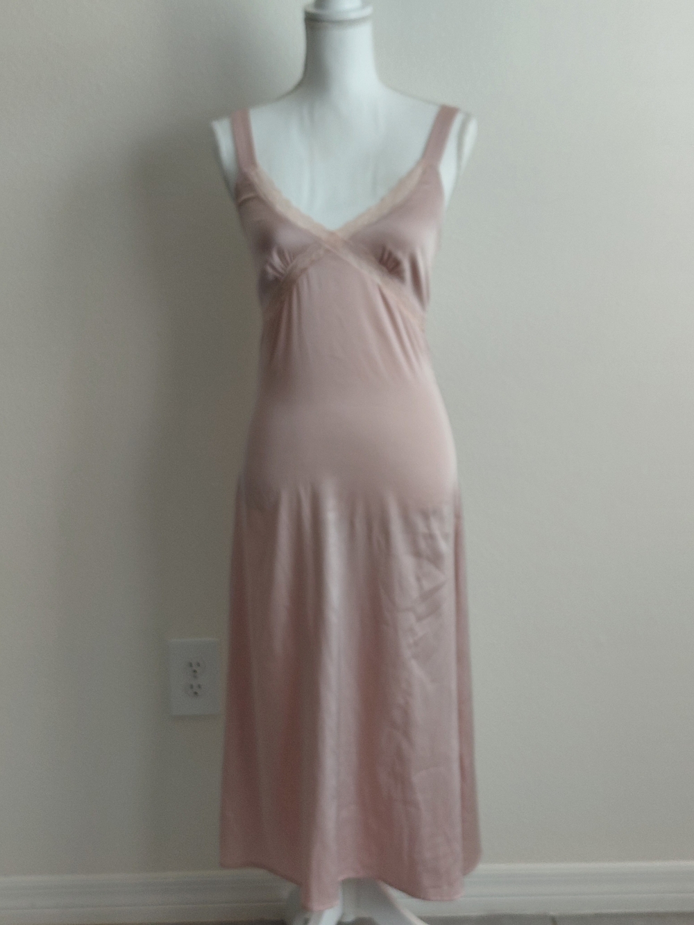 Beverly & Beck Blush Pink Lace Trim Maxi Slip Dress XS Satin Lingerie Gown - Picture 3 of 11